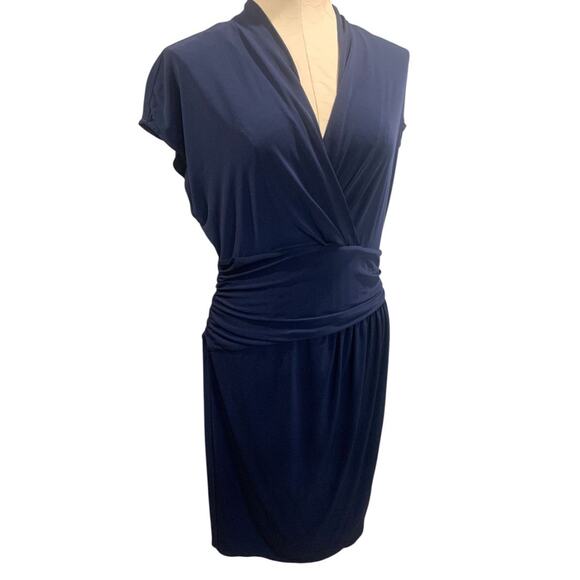 dressbarn Dresses & Skirts - Size 16 Dressbarn Navy Blue Pullover Dress Stretch Surplice Neckline